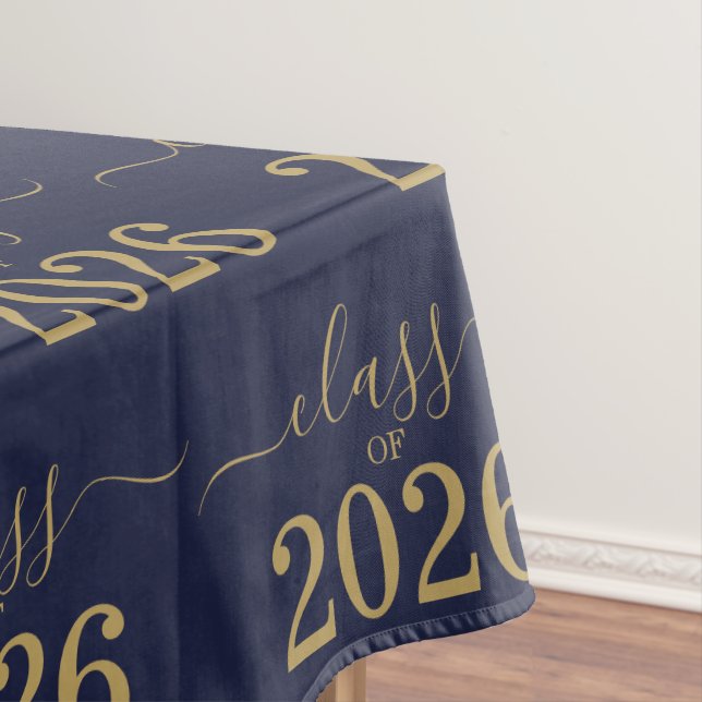 Toalha De Mesa Turma de 2026 Azul Elegante Dourado Script (Posição Original)