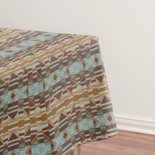 Toalha De Mesa Turquesa Azul Cor-de-rosa-claro Arte Tribal Laranj (Posição Original)