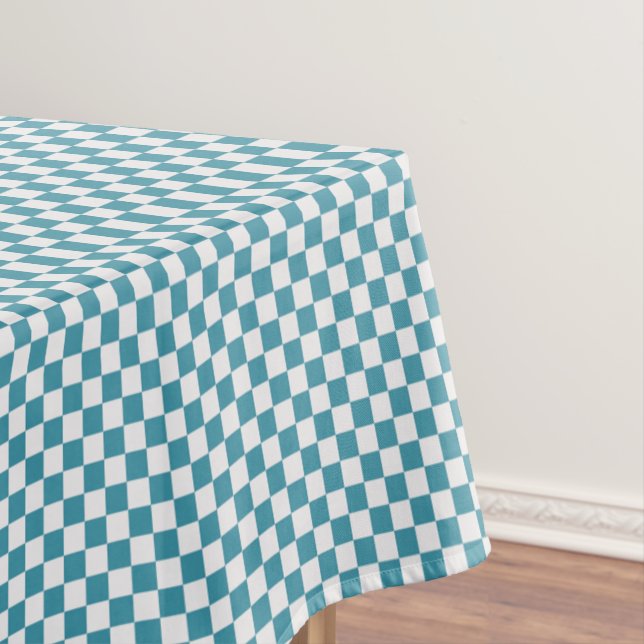 Toalha De Mesa Turquesa E Gingham Branco Verificados (Posição Original)