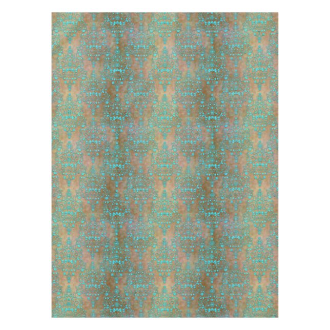 Toalha De Mesa Turquesa rico sobre o Damasco Marrom (Frente)