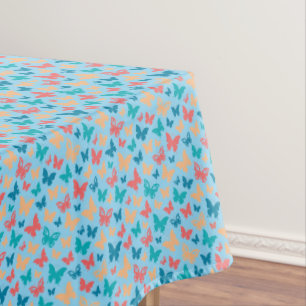 Toalha De Mesa Turquesa rosa-branca azul-borboleta contemporânea
