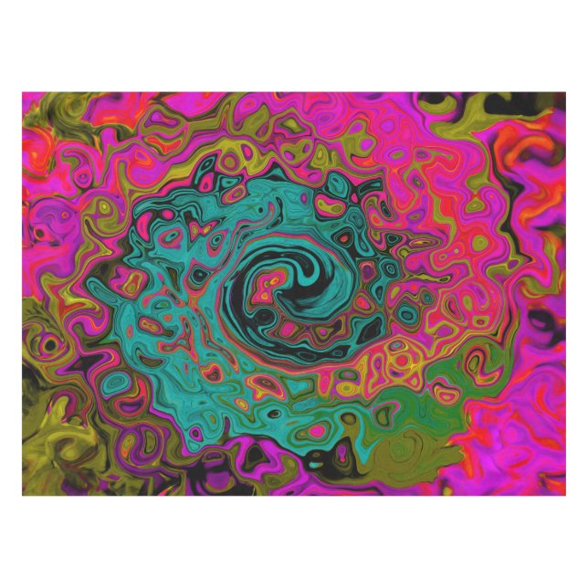 Toalha De Mesa Turquesa Trippy Abstrato Retro Líquido Redemoinho (Frente (Horizontal))