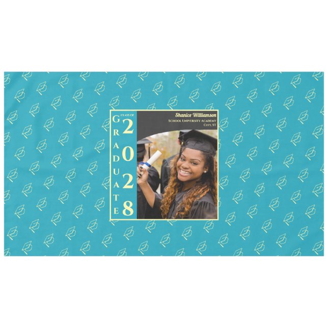 Toalha De Mesa Turquoise Modern Graduation Photo Cap Pattern Tabl (Frente (Horizontal))