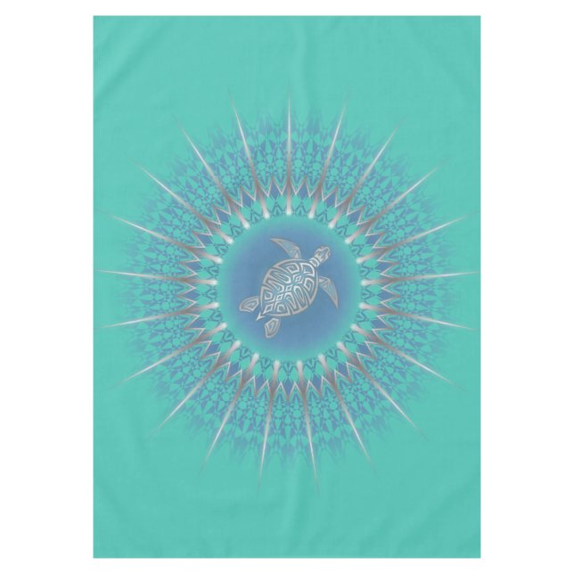 Toalha De Mesa Turquoise Silver Turtle Mandala (Frente)