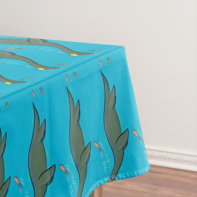Toalha De Mesa Um belo e feliz cartoon de monstro do mar, plesios (Posição Original)