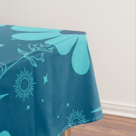Toalha De Mesa Um Design de Flores de Cor Ciano Tendência