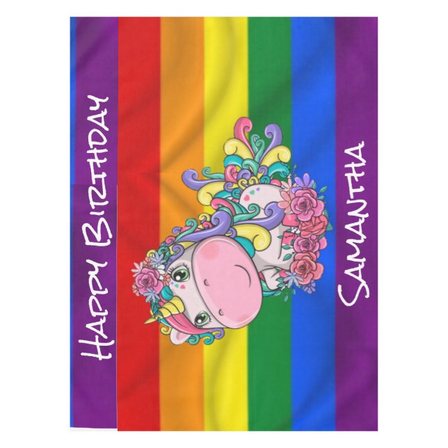 Toalha De Mesa Unicorn Birthday Rainbow Tablecloth (Frente)