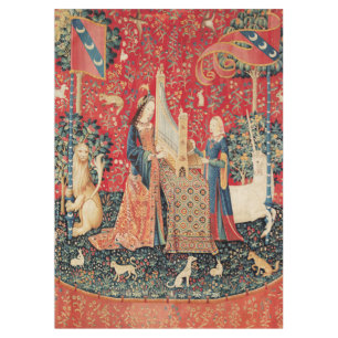 Toalha De Mesa UNICÓRNIO E SENHORA PLAYING ÓRGÃO, verde vermel