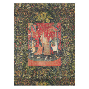 Toalha De Mesa UNICÓRNIO E SENHORA PLAYING ÓRGÃO, verde vermel