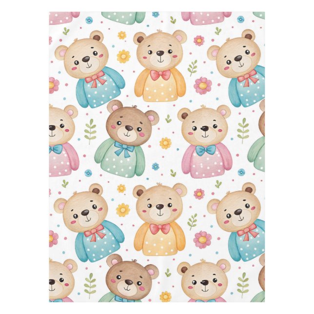 Toalha De Mesa Urso de pelúcia e flores (Frente)