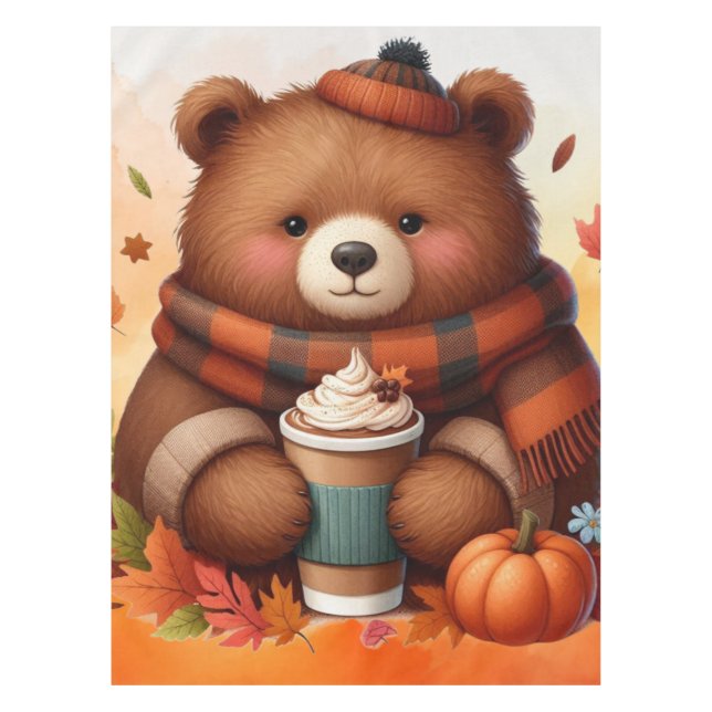 Toalha De Mesa Urso Russo/Vintage de outono (Frente)