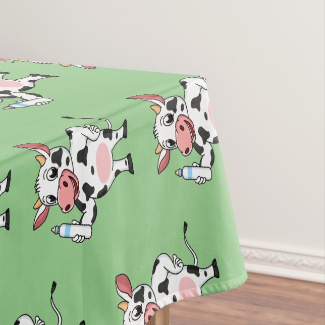 Toalha De Mesa Vaca feliz com cartum de mamadeira (Posição Original)