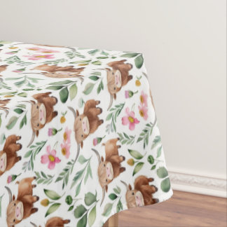 Toalha De Mesa Vacas Altas E Flores Cor-de-Rosa Padrão Floral