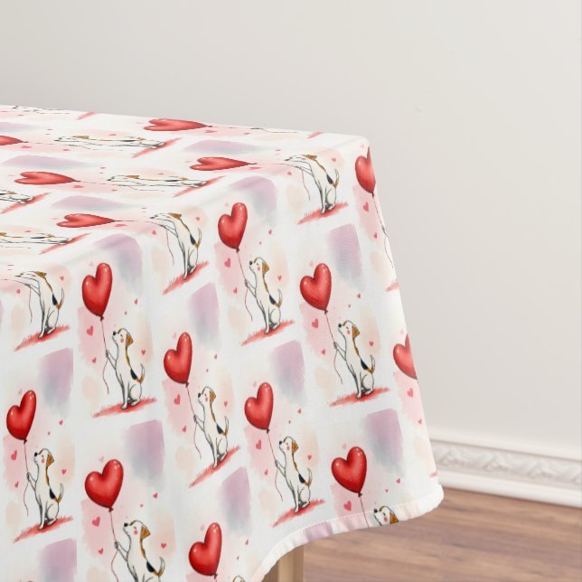 Toalha De Mesa Valentine's Day Tablecloth Dog Red Hearts  (Posição Original)