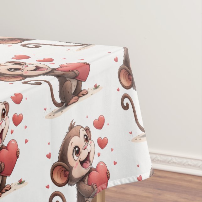 Toalha De Mesa Valentine's Day Tablecloth Monkey Red Hearts  (Posição Original)