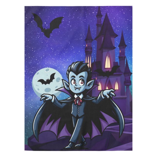 Toalha De Mesa Vampiro bonitinho e branco do Halloween (Frente)