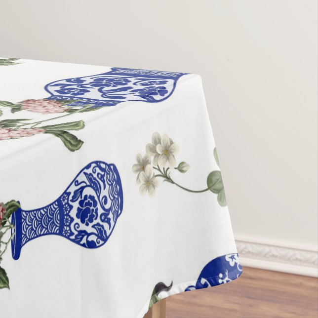 Toalha De Mesa Vasos e flores azuis de Chinoiserie (Posição Original)
