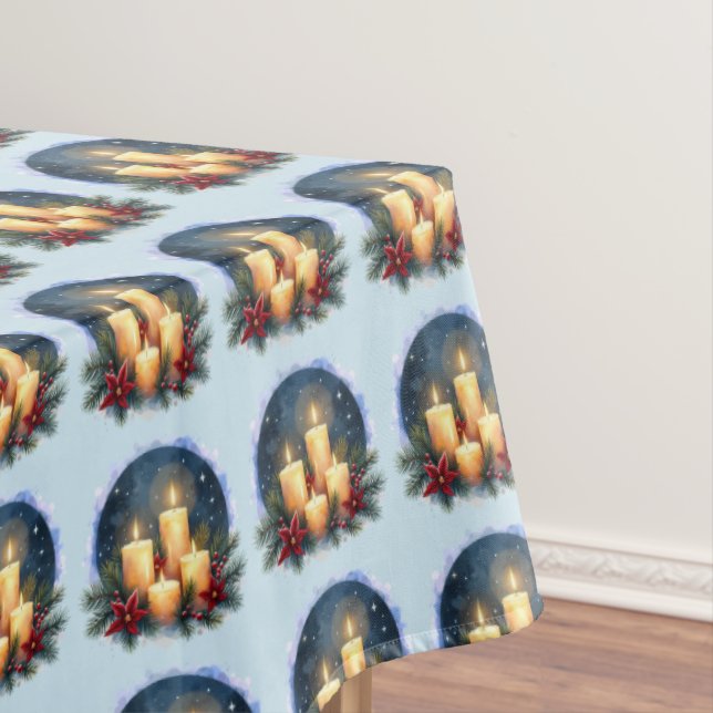 Toalha De Mesa Vela de Natal brilha com Poinsettias (Posição Original)