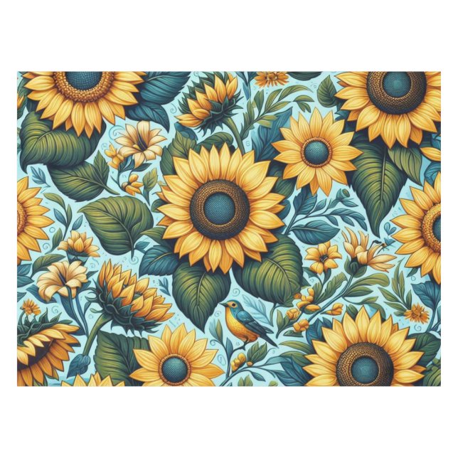 Toalha De Mesa Verão/girassol/pássaro (Frente (Horizontal))