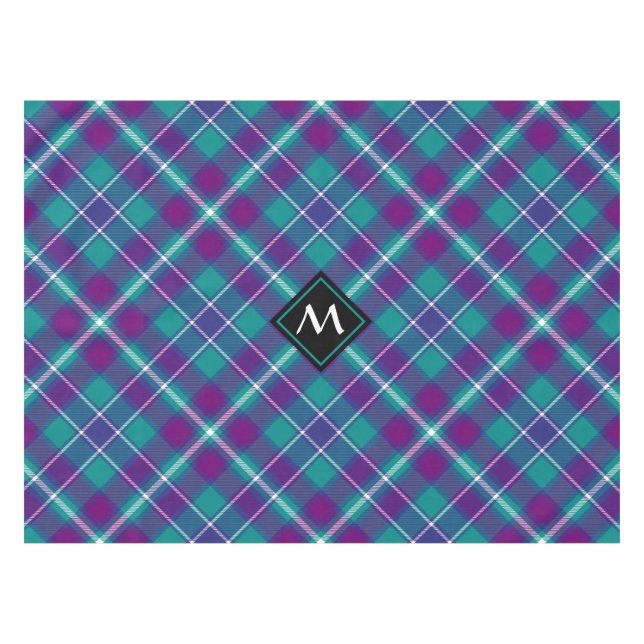Toalha De Mesa Verde marinho, Roxo e Tartan Azul (Frente (Horizontal))