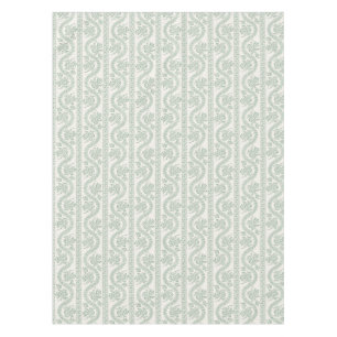 Toalha De Mesa Verde Salvia e Listra Floral Creme