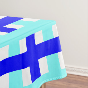 Toalha De Mesa Verifica o padrão quadrado branco azul moderno