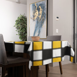 Toalha De Mesa Verificação de Xadrez Preta e Amarela