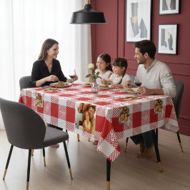 Toalha de Mesa Vermelha e Branca com Foto da Famíl