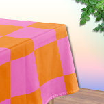 Toalha De Mesa Vermelhidão Neon Cor-de-Rosa Verificada Vintage<br><div class="desc">Quadro de verificação fino cor-de-rosa e laranja | Vintage | Clássico | Evolução | NA MODA | Moda | Mínimo</div>