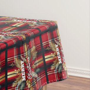 Toalha De Mesa Vermelho Elegante e Xadrez festiva Dourada