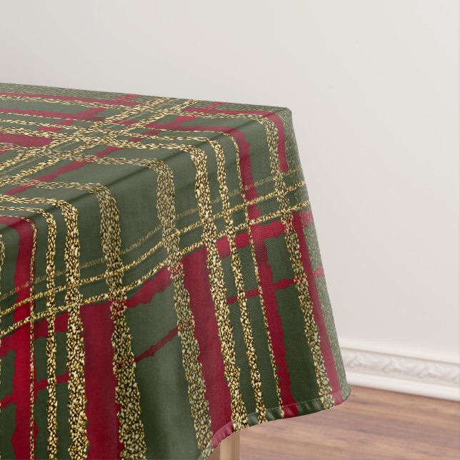 Toalha De Mesa Vermelho Feriado, Verde e Dourado Tartan de Natal  (Posição Original)