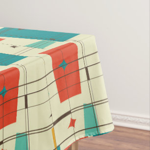 Toalha De Mesa Vermelho Vermelho Teal de Idade Atômica do Meio s