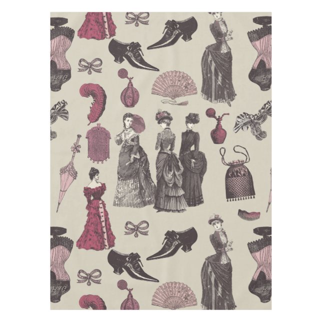 Toalha De Mesa victorian era fashion women toile beige (Frente)