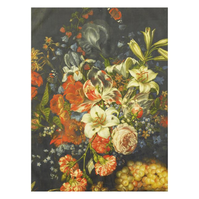 Toalha De Mesa Vida Estática com Flores e Frutas (Frente)