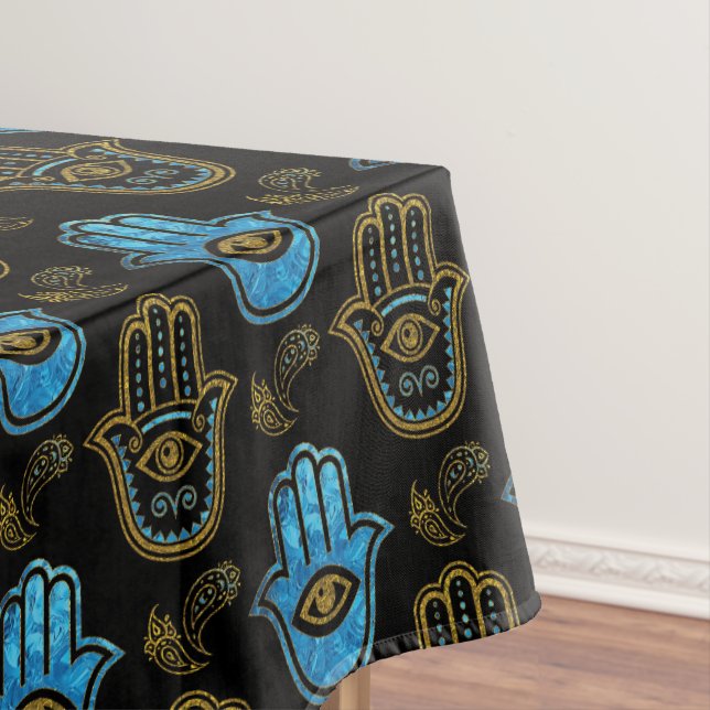 Toalha De Mesa Vidro Dourado e azul do teste padrão da mão de (Posição Original)