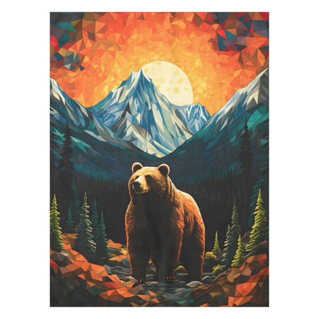 Toalha De Mesa Vidro Selvagem Montanha Urso Sunset (Frente)