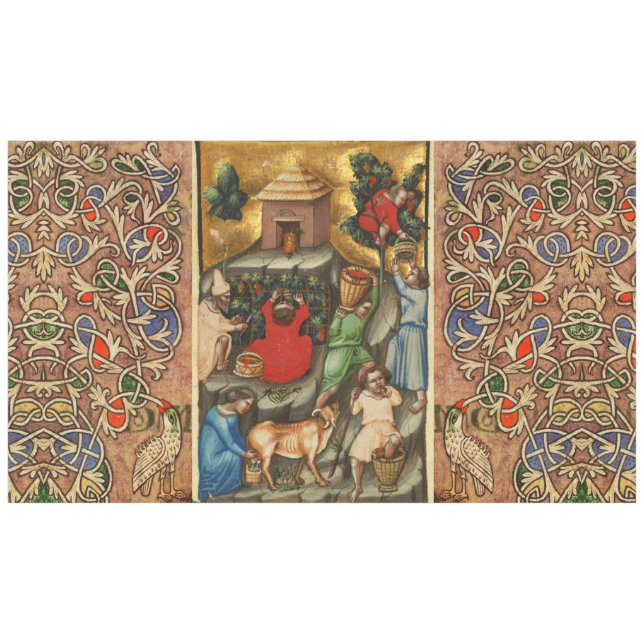 TOALHA DE MESA VINHETA DE UVAS MEDIEVAL VÁLVULA COLHEITA VÁLIA  (Frente (Horizontal))