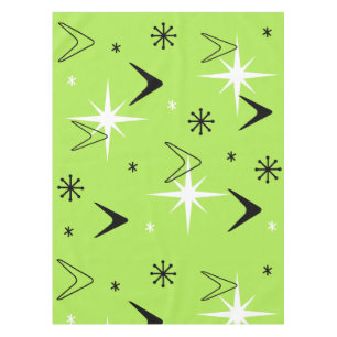Toalha De Mesa Vintage 1950s Boomerangs e Stars Chartreuse