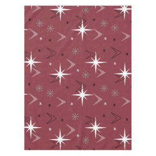 Toalha De Mesa Vintage 1950s Boomerangs Stars Burgundy