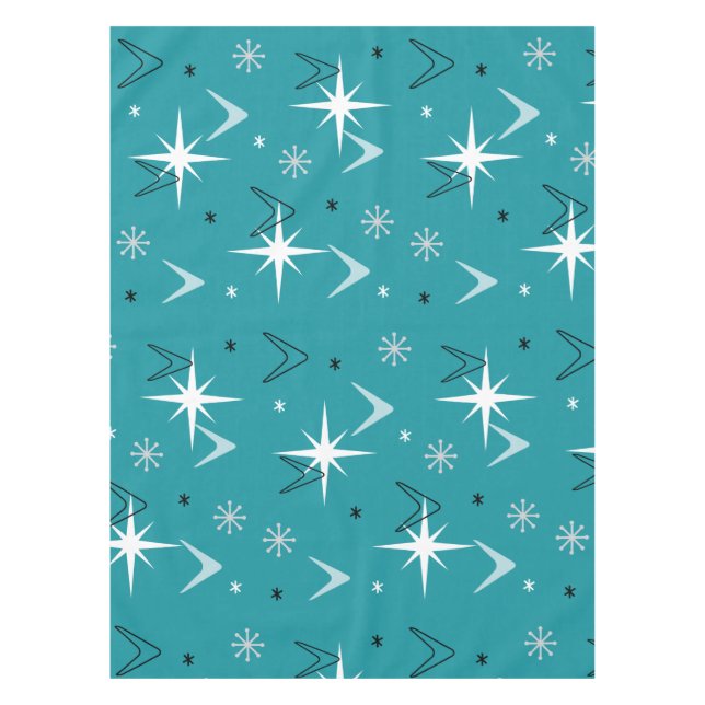 Toalha De Mesa Vintage 1950s Boomerangs Stars Teal (Frente)