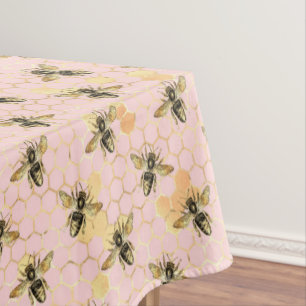 Toalha De Mesa Vintage Bees Honeycomb Padrão Rosa Dourado