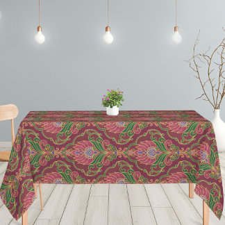 Toalha De Mesa Vintage Burgundy, Green and Gold Floral Pattern