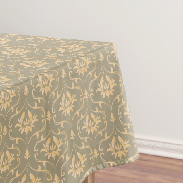 Toalha De Mesa Vintage Dourada Damask em Khaki (Posição Original)