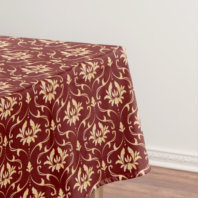Toalha De Mesa Vintage Dourada Damask on Burgundy (Posição Original)