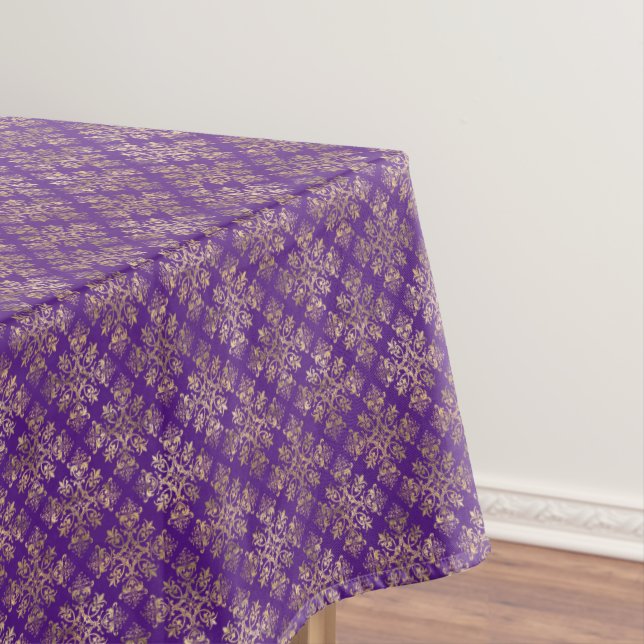 Toalha De Mesa Vintage Dourado Roxo Damask (Posição Original)