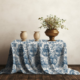 Toalha De Mesa Vintage floral Toile de jouy monograma azul