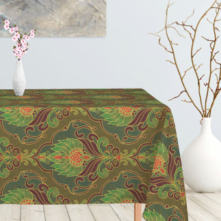 Toalha De Mesa Vintage Green, Brown and Gold Floral Pattern