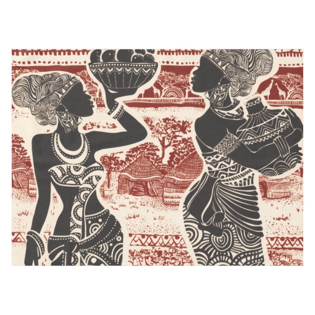 Toalha De Mesa Vintage Joy, Aldeia Tribal Africana (Frente (Horizontal))