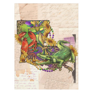 Toalha De Mesa Vintage Louisiana Mapa Crawfish E Alligator Cajun