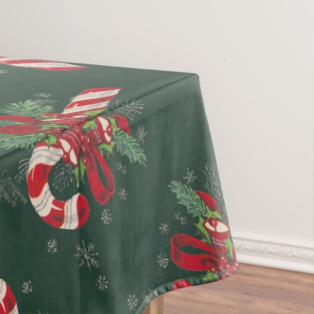 Toalha De Mesa Vintage Merry Christmas Candy Cane (Posição Original)